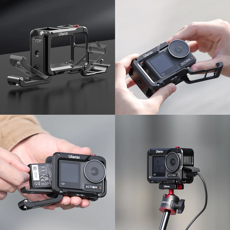 Ulanzi DJI OSMO ACTION 5 4 3 Full Protective Frame Case Quick Release with Cold Shoe 1/4 Hole Metal Cage GoPro Foldable Mount