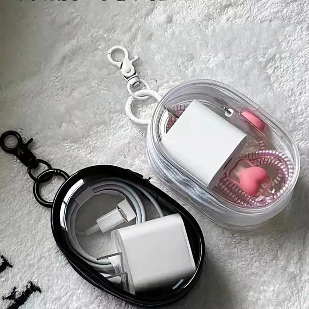 แบบพกพา Mini Clear Zipper กระเป๋า Space-Saving Organizer สําหรับหูฟังและเครื่องชาร์จอเนกประสงค์โปร่งใสกระเป๋าเก็บ
