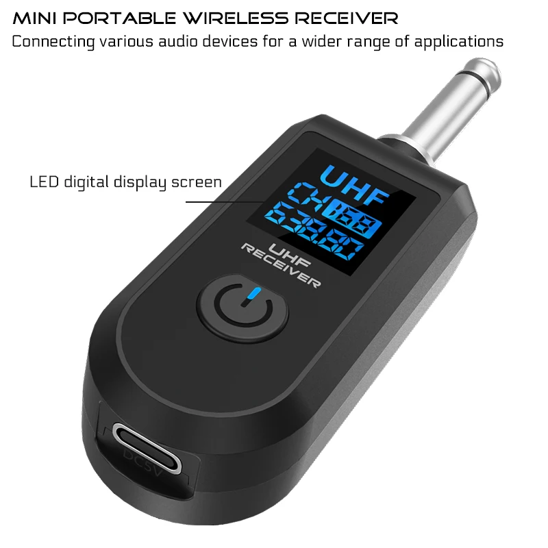 Sistema conversor de microfone com fio para sem fio, transmissor e receptor para microfone dinâmico, guitarra, mixer de áudio, sistema pa