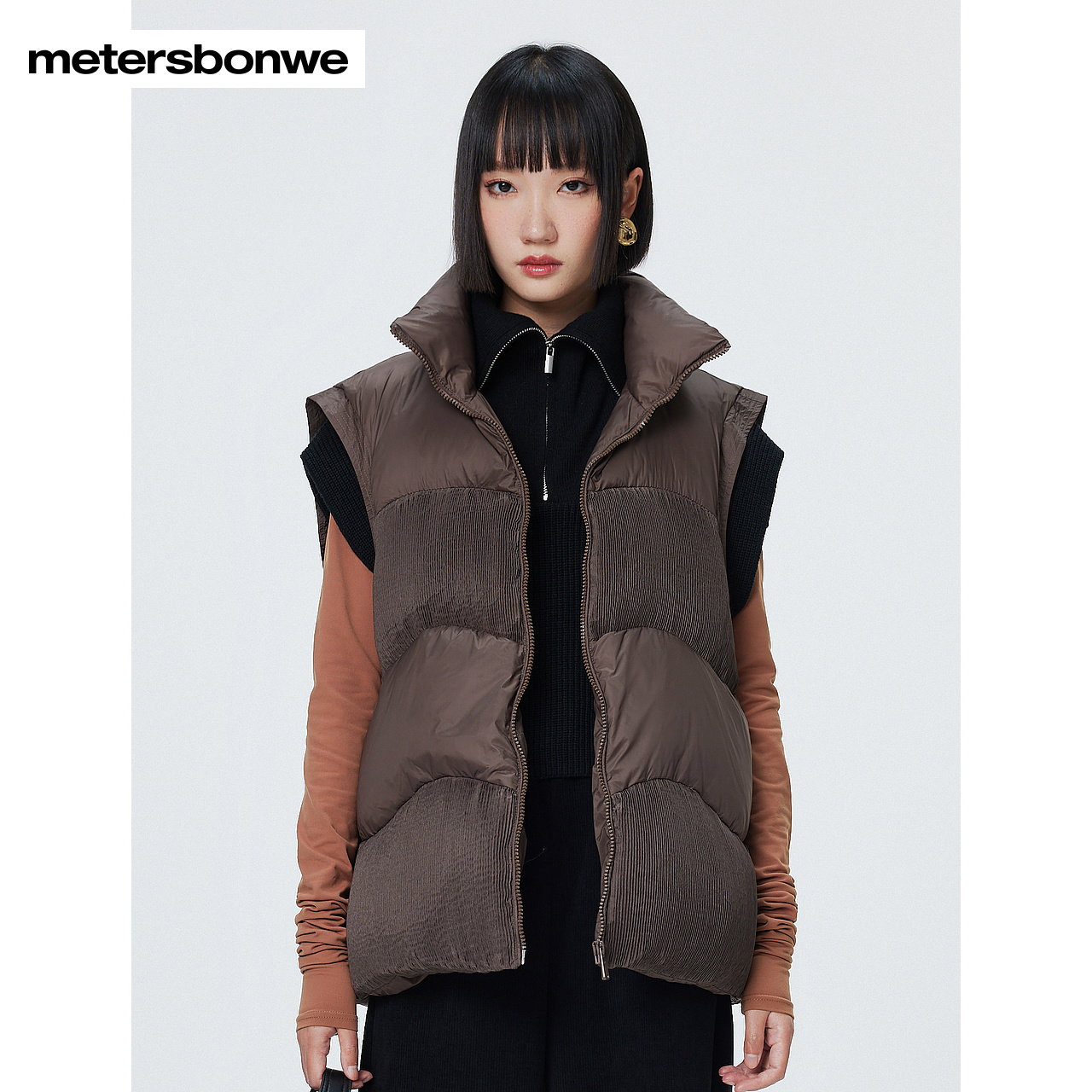 Metersbonwe Donsvest voor dames, losse opstaande kraag, effen kleur, eendendons, mouwloos jack, Basics Commuter Gentlewoman Winter