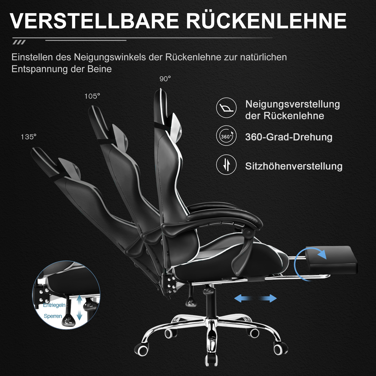 Chaise Gaming GTPLAYER avec Massage, Chaise Ergonomique avec Repose-Pieds, Dossier Réglable et Coussin Lombaire pour Bureau