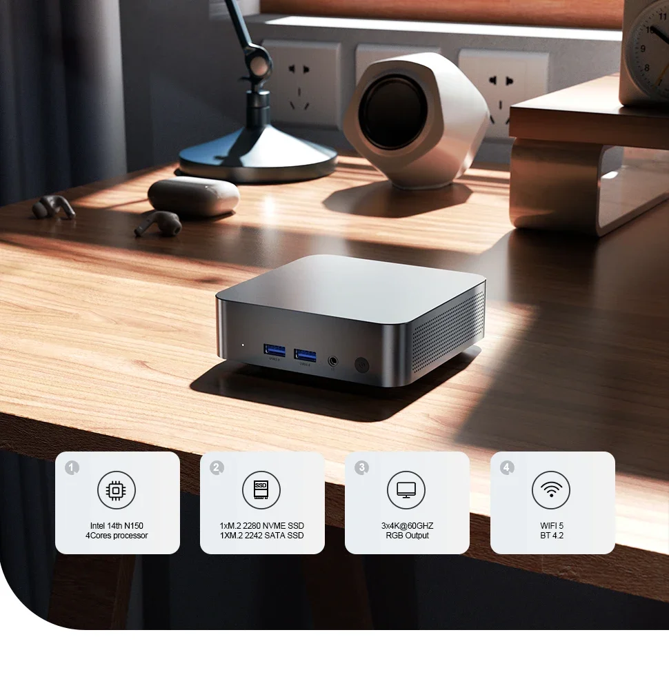 2025 Chatreey T9 Mini PC Intel N100/N150 Windows 11 Ultra Small Pocket Computer Dual SSD Full Function Type-C 4K 60Hz RGB