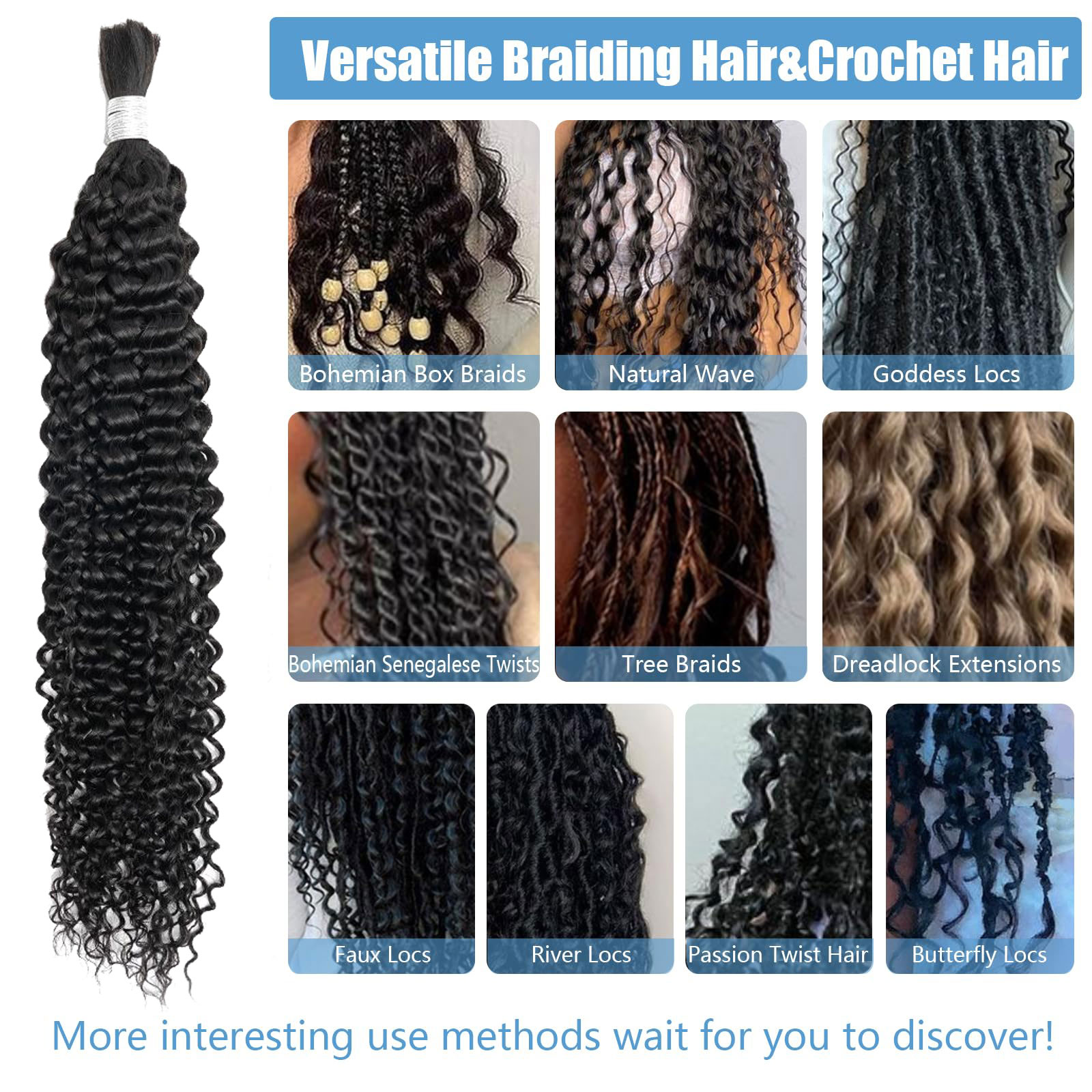 編み込み用の巻き毛のナチュラルインディアンレミーヘア,10〜28インチ,50g