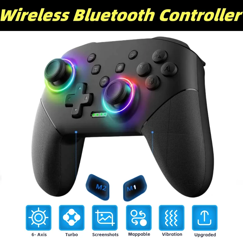 Controlador sem fio rgb para nintendo switch oled/lite console pro gamepad com bateria de 600/1000mah função turbo programável