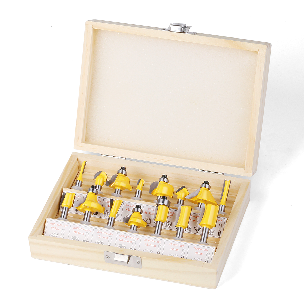 15PCS 1/4in 1/2in 6mm 8mm Gambo Router Bit Set Taglio Dritto Perline Fresa Metallo Duro Taglio Strumenti di Lavorazione Del Legno