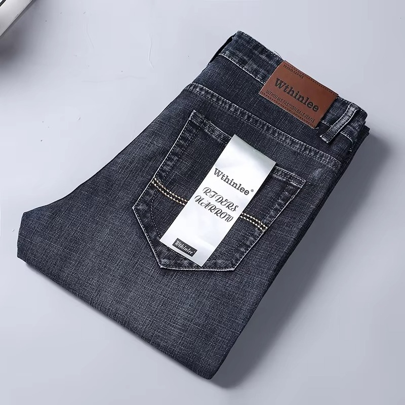 Wthinlee Slim Washed Jeans, lässig, gerade, Stretch, modisch, klassisch, blau, schwarz, Arbeits-Denim-Hose, männliche Markenkleidung