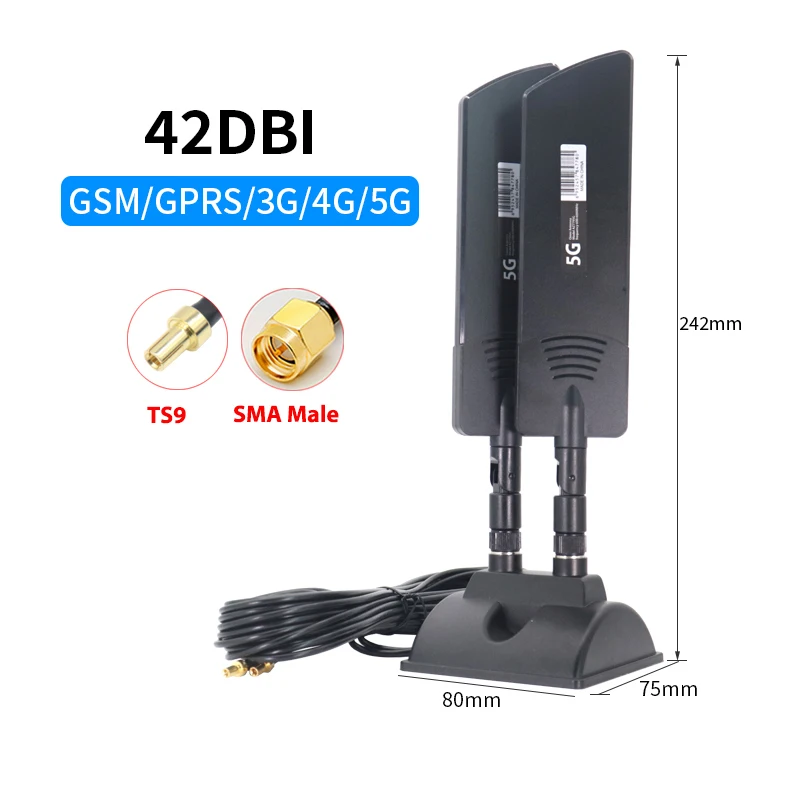 Antena externa enrutador 42dbi 5G, amplificador de cobertura de señal WiFi de largo alcance para exteriores, amplificador celular 4G 3G 2G para ZTE CPE MC801a