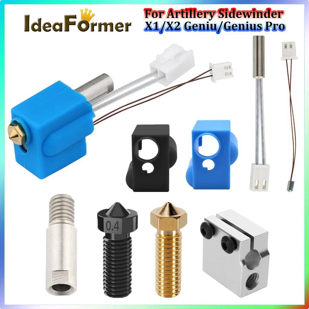 Pour artillerie Sidewinder X1/X2 Genius Hotend chaussette en Silicone Tube chauffant thermistance bloc thermique Kit de buses volcan extrudeuse de gorge