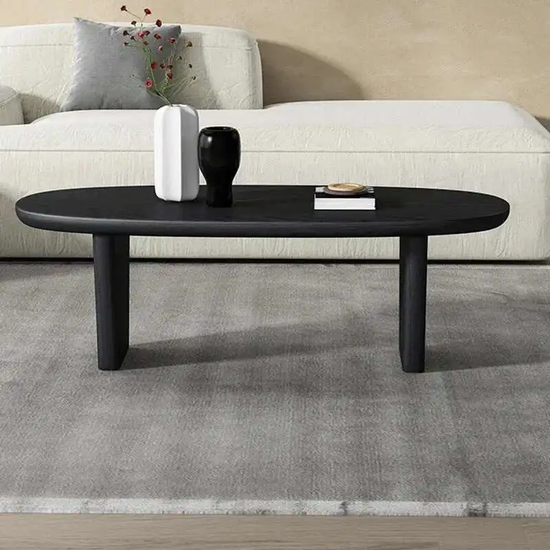 Upscale criativo oval minimalista sala de estar mesas café nordic madeira maciça preto mesas café para café móveis mesas café