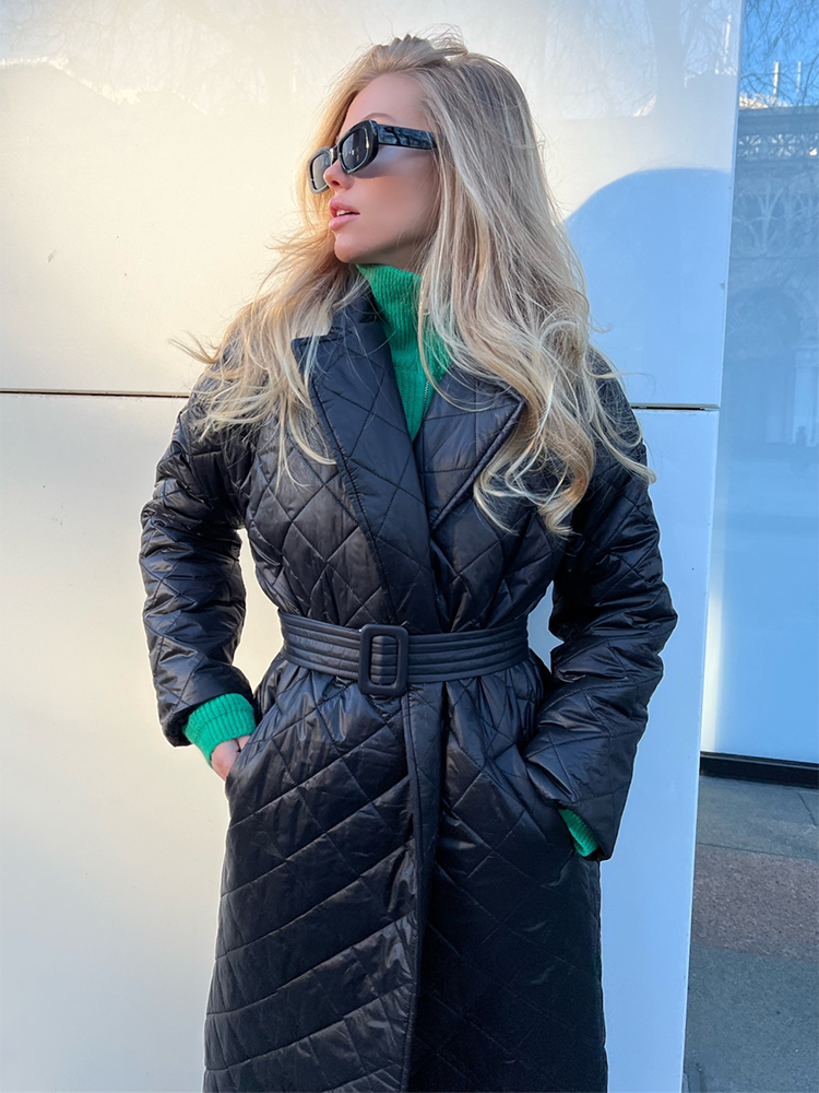 Cryptographic outono inverno manga longa parkas acolchoados casacos e jaquetas para mulheres cinto quente trench coat quente para baixo jaquetas roupas