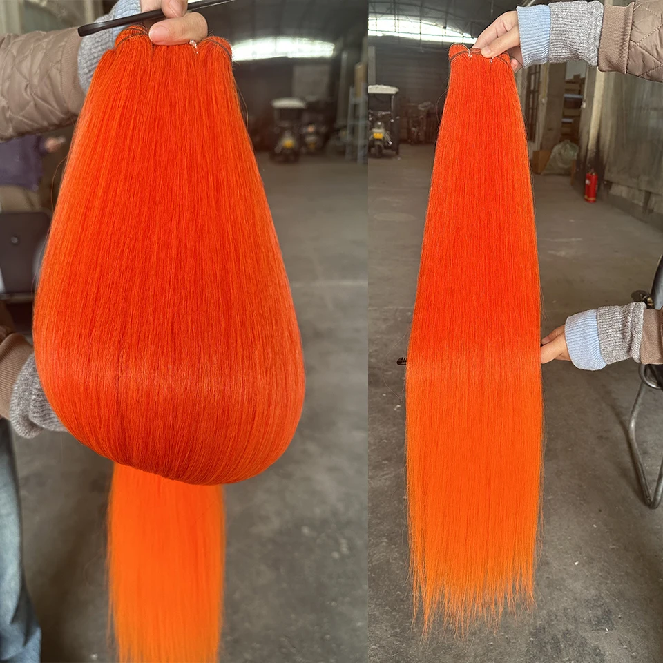 Extensions de cheveux raides os Bio Extensions de cheveux queue de cheval couleur marron synthétique Yaki cheveux raides tissage complet jusqu'au bout