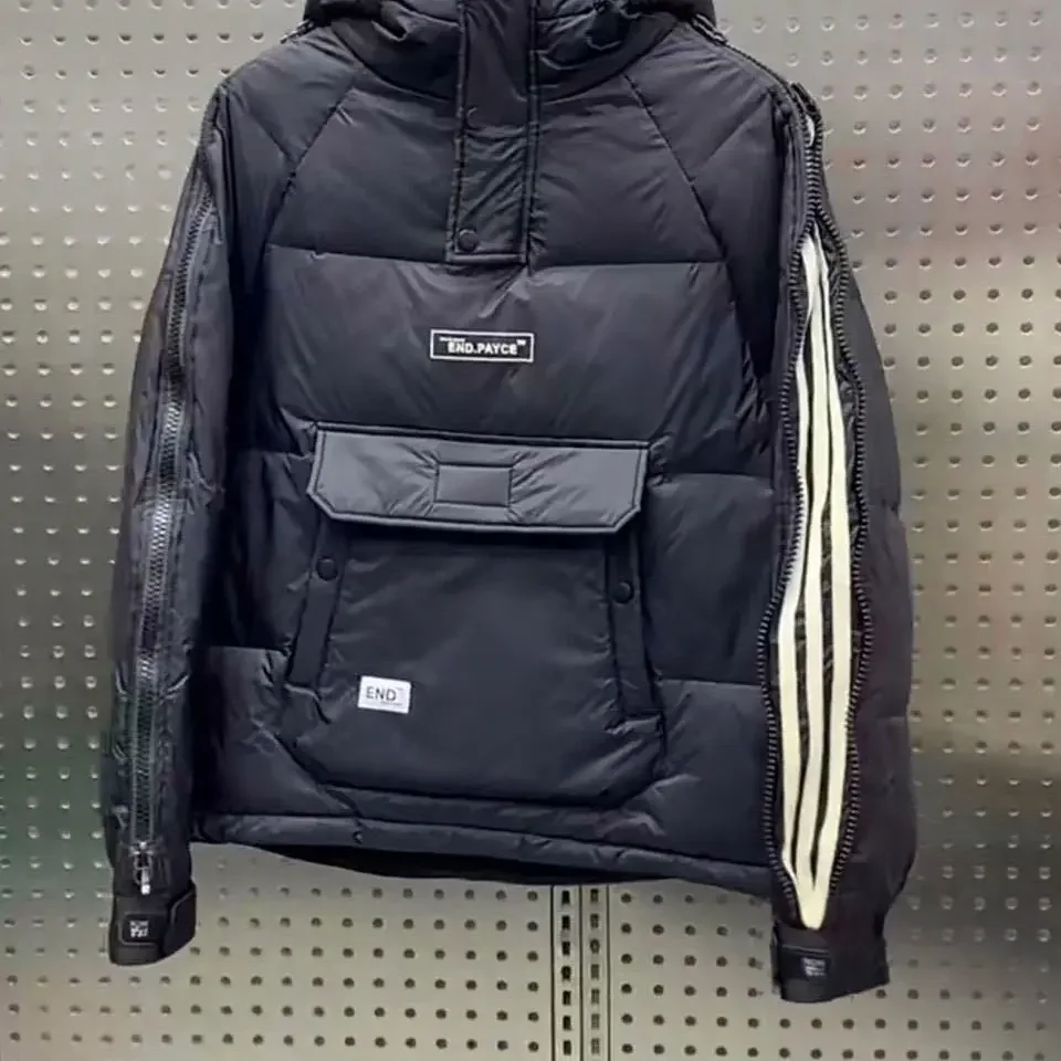 Nova moda grande bolso acolchoado jaqueta na moda masculina com capuz ferramentas engrossar casaco térmico casal versátil jaqueta casual