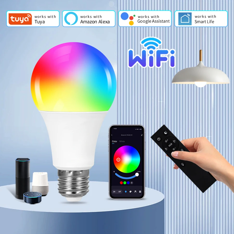 Wifi Tuya E27 Lampadine a Led 220V 110V 10W Vita Intelligente Lampada RGB App Controllo Remoto Vocale Dimmerabile Alexa Assistente Google Alice