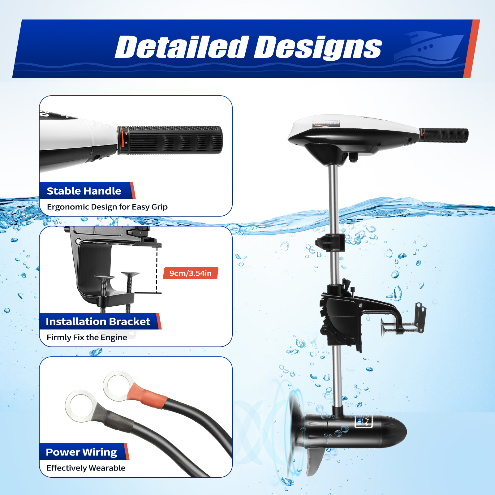 Electric Outboard Trolling Motor 65LBS With 40CM Short Shaft Brush Motor Suitable For Small Boats Inflatable Boat