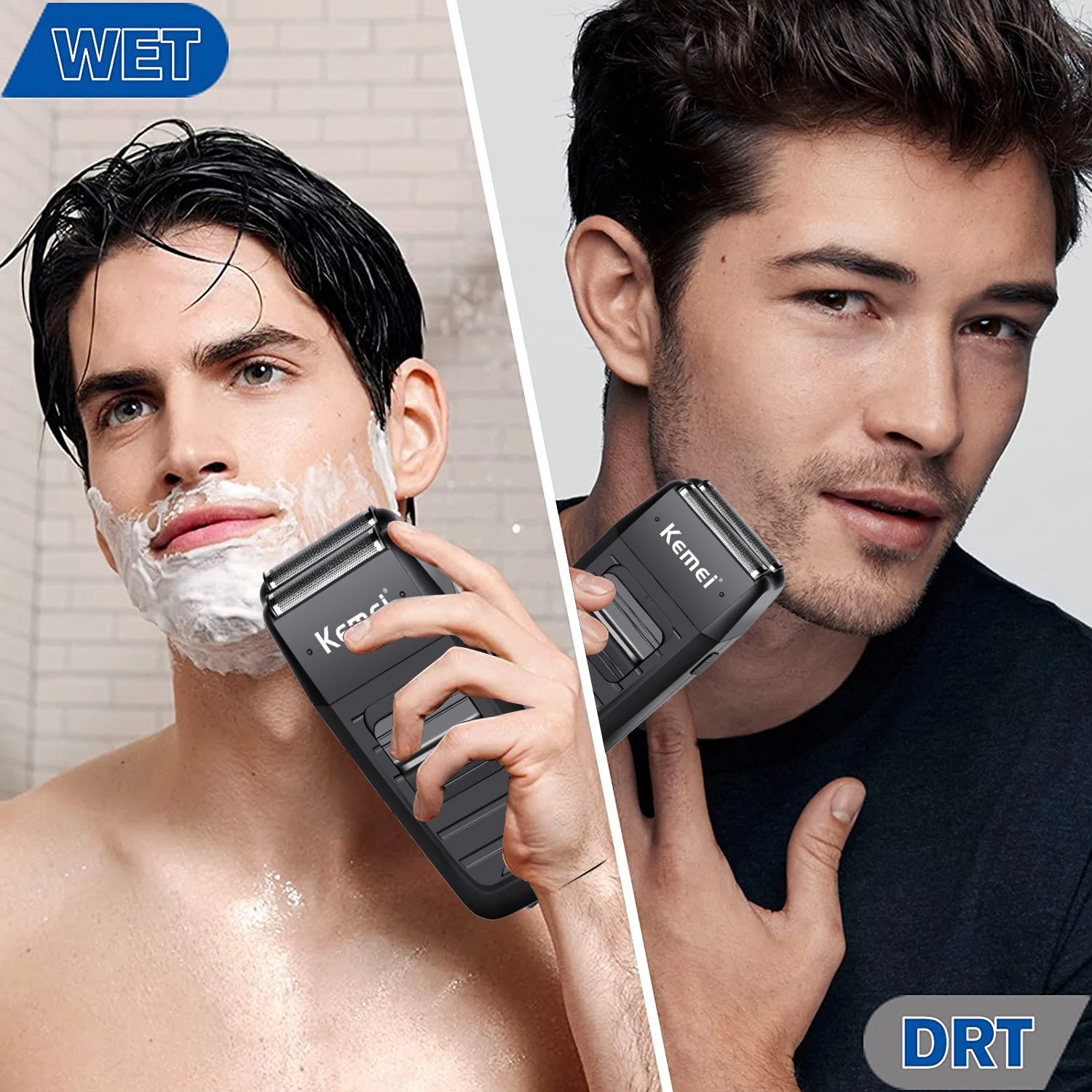 Kemei KM-1102 Rechargeable Cordless Shaver for Men Twin Blade Reciprocating Beard Razor Face Care Multifunction Strong Trimmer