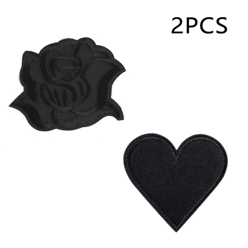 2 uds. Parches de estampado/de costura en caliente con bordado de corazón negro rosa/negro-pegatinas de decoración de moda DIY, ropa personalizada,