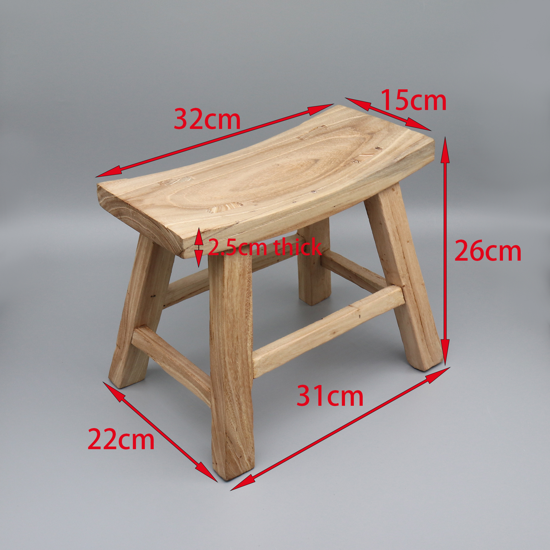 Taburete de madera recién hecho, silla para niños, madera maciza de olmo