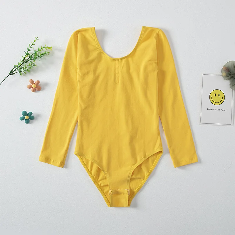 สาวบัลเล่ต์ Leotard สีดําแขนยาวผ้าฝ้ายทีม Basic สําหรับเด็กวัยหัดเดินยิมนาสติกเต้นรํา Scoop คอ Bodysuits Professional