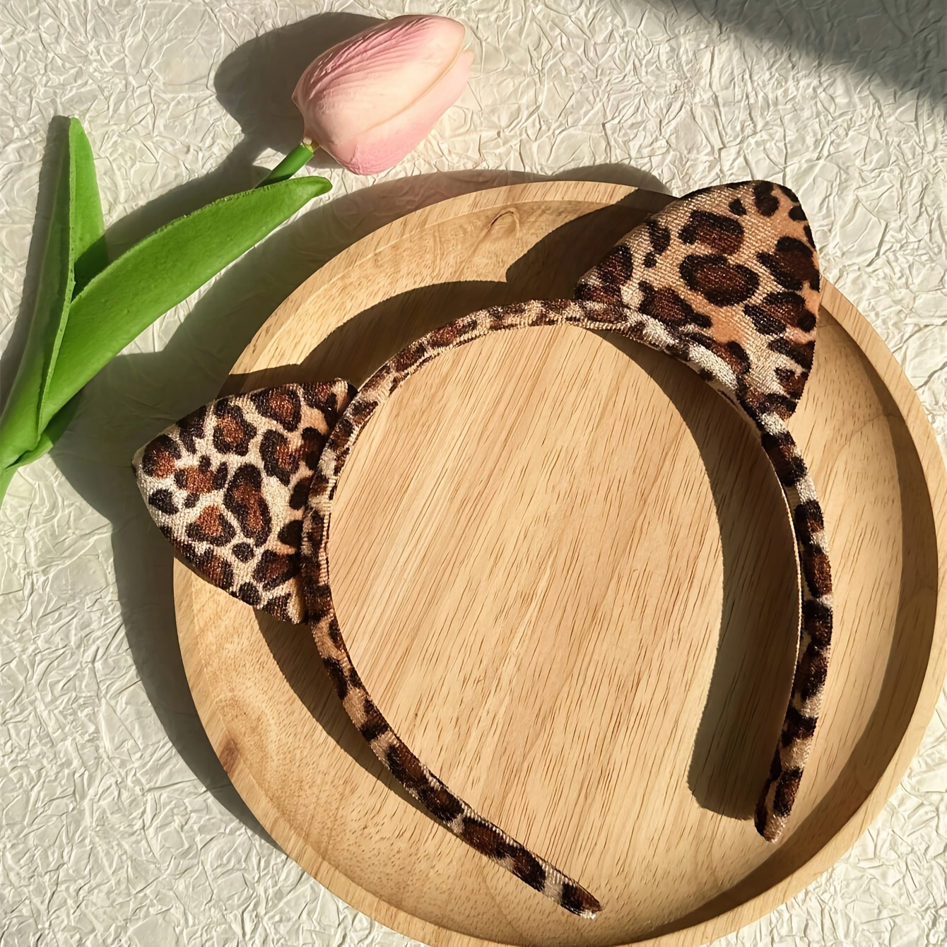Tiara chique com estampa de leopardo e orelha de gato – acessório de cabelo de tecido estilo vintage fofo para cosplay ou mulheres, perfeito para uso diário