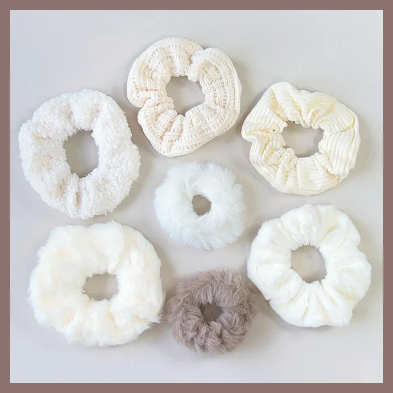 7 pçs/set feminino conjunto de elásticos de cabelo de pelúcia sólida faixa de cabelo para meninas titular rabo de cavalo faixas de borracha laços de cabelo acessórios para o cabelo