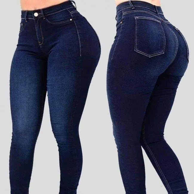 Pantalones ajustados elásticos de cintura alta para mujer, Vaqueros moldeadores, pantalones hasta el tobillo de Color sólido, pantalones vaqueros