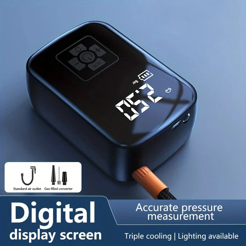 Leboo compressor de ar sem fio para carro, bomba elétrica para inflar pneus, motocicleta, bicicleta, pneu automático com display digital