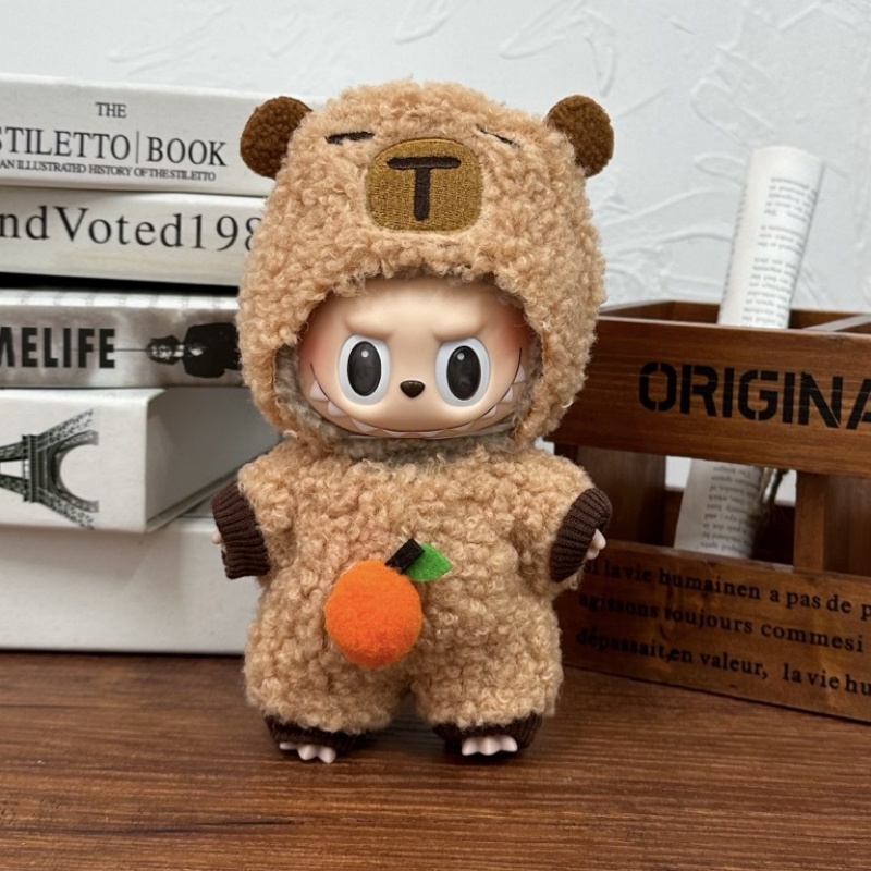 Roupas de boneca para 17cm labubu capibara conjunto macacão kawaii headwear câmera 3 unidades/pacote boneca de algodão de pelúcia vestir-se jogo decoração