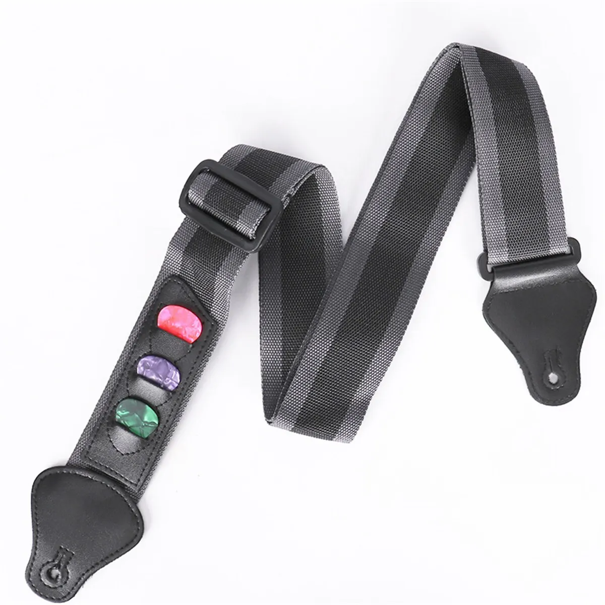 Tracolla per chitarra elettrica regolabile con 3 supporti per plettri Estremità in pelle PU Accessori per cintura per tracolla per chitarra acustica e basso