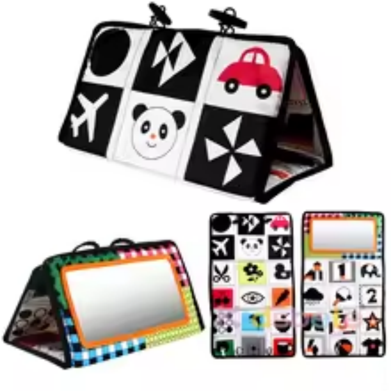 Foldable Crib Toy Activity Soft Book For Toddlers Tummy Time Baby Mirror Infant Toys First Gifts Visual Development Newborn Toys