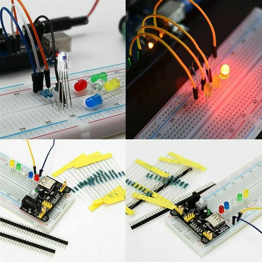 Kit de inicio de proyecto DIY para Arduino UNO R3, Kit electrónico DIY, juego de componentes electrónicos con caja, placa de pruebas de 830 puntos de amarre
