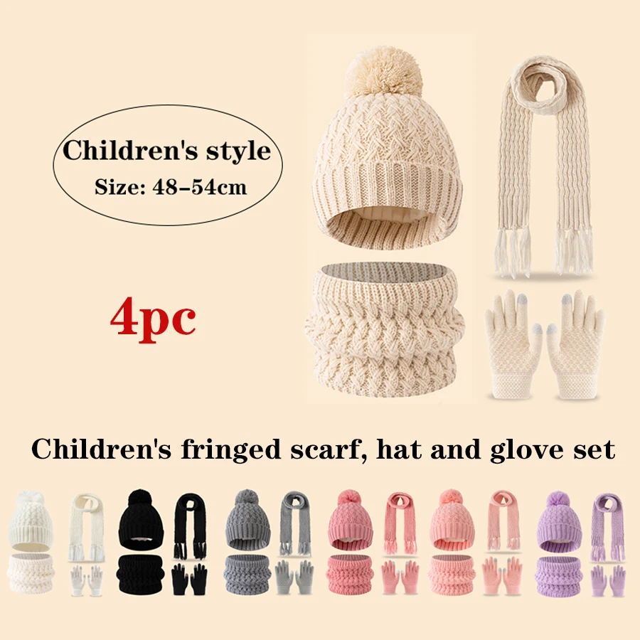 Un ensemble d'hiver en polaire à une seule boule et épais de foulards, chapeaux et gants à pompons pour enfants de 3 à 14 ans