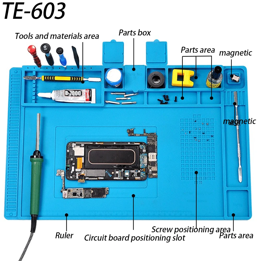 แผ่นแม่เหล็กแผ่นทํางานซิลิโคนแผ่นสถานีบัดกรีทนความร้อน 932 ° F Anti-Static สําหรับซ่อมนาฬิกาแล็ปท็อปโทรศัพท์อิเล็กทรอนิกส์