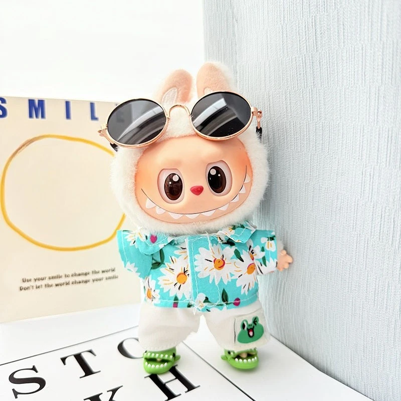 1 Set Hawaii Original Luxury Clothes for Labubu V1 V2 Cute Shark Duck Shoes Shirt Pants Glasses Beach Clothes Suit for Labubu