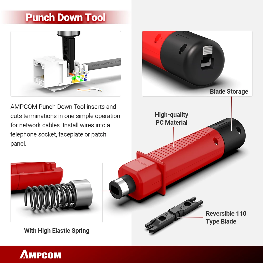 AMPCOM RJ45 Crimper Lan เครื่องทดสอบชุดเครื่องมือ Ethernet Cable Stripper Punch Down เครื่องมือ rj 45 rj11 ตัวเชื่อมต่อ 12 ใน 1 สายชุดซ่อม