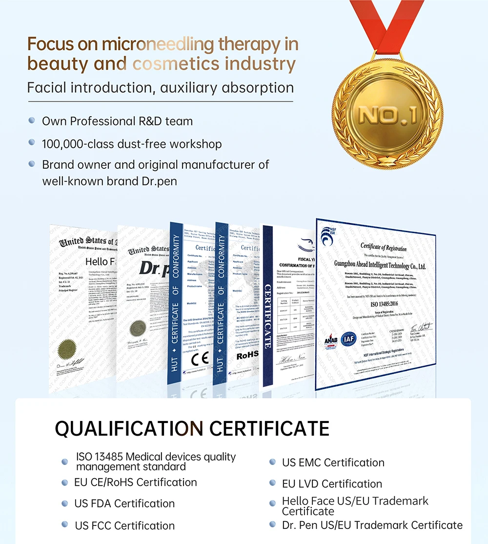 Hello Face ปากกา microneedling Q2ปากกาแต้มสิวมืออาชีพ MTS การรักษาด้วยแสงสีแดงและสีฟ้าการรักษาด้วยแสงเข็มขนาดเล็กไทเทเนียม