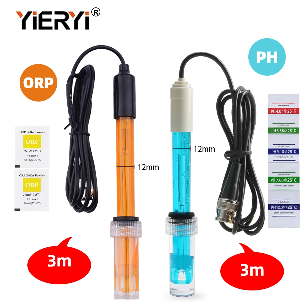 Sonda de repuesto Yieryi PH ORP con interfaz BNC Cable de 300cm 0-14 PH Q9 controlador de sonda Sensor de potencial de reducción de oxidación