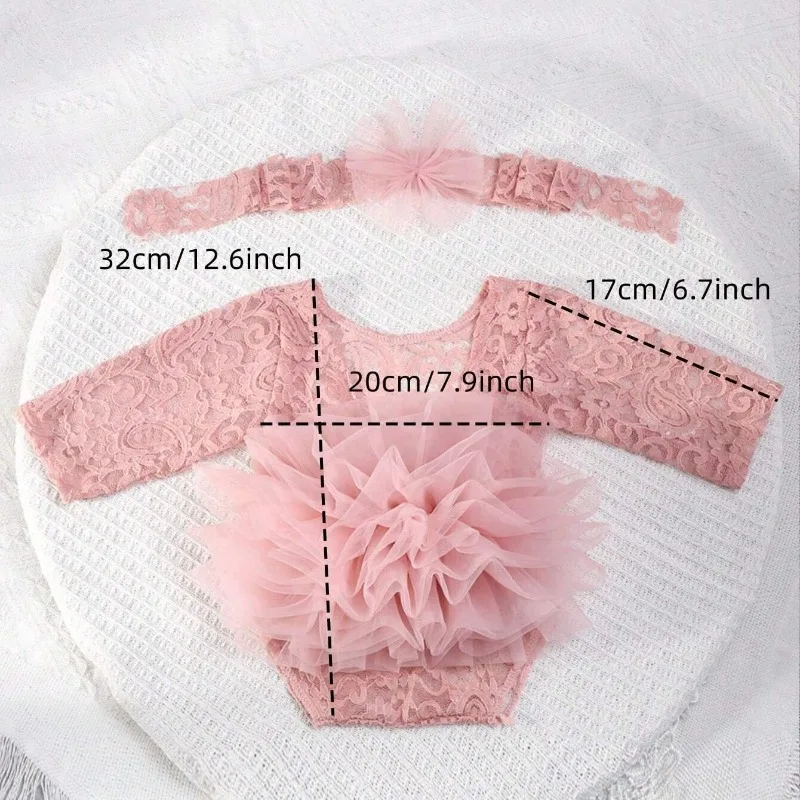 2 unidades/conjuntos vestido tutu do bebê recém-nascido fotografia roupa adorável renda menina vestido de princesa macacão presentes do bebê roupas de sessão de fotos