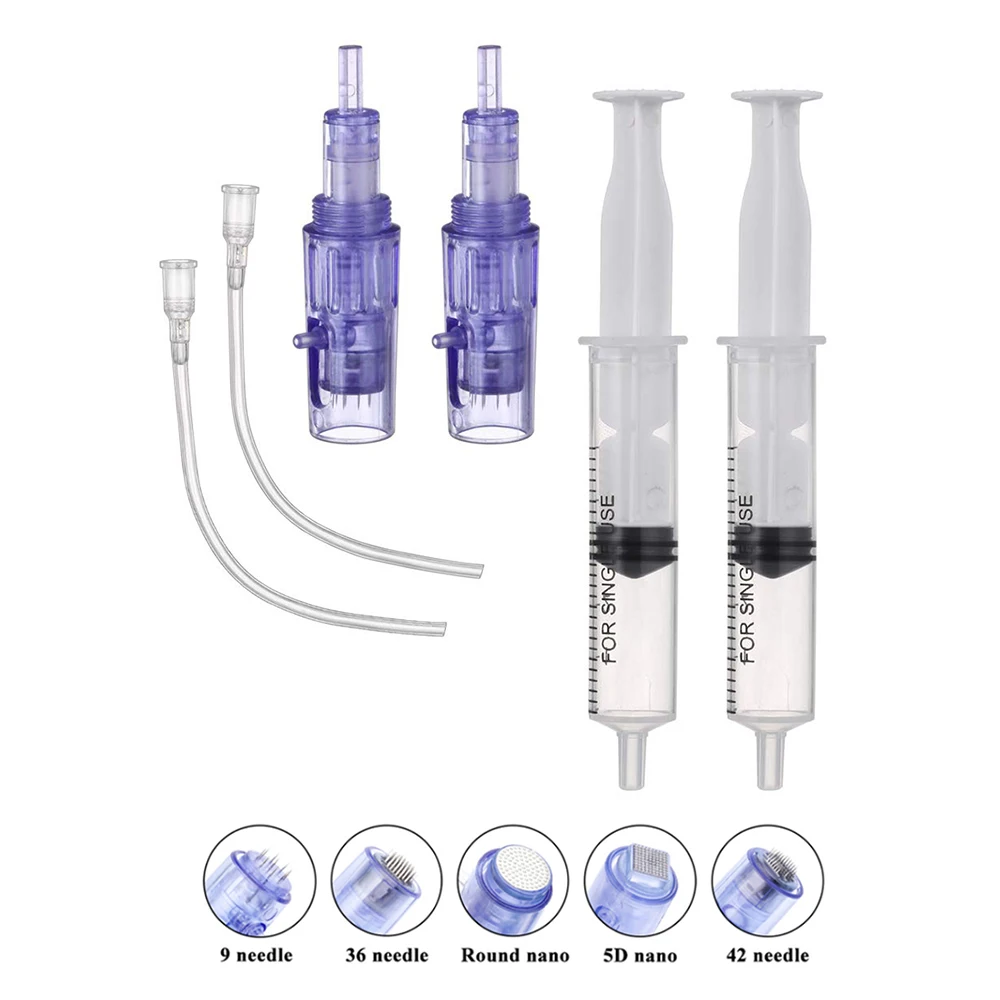 10/50/100pcs Hydra Needle Derma Stamp 9/12/24/36/42/Nano Facial Meso Injector Pen Microneedle Cartridge With Syringe Tube