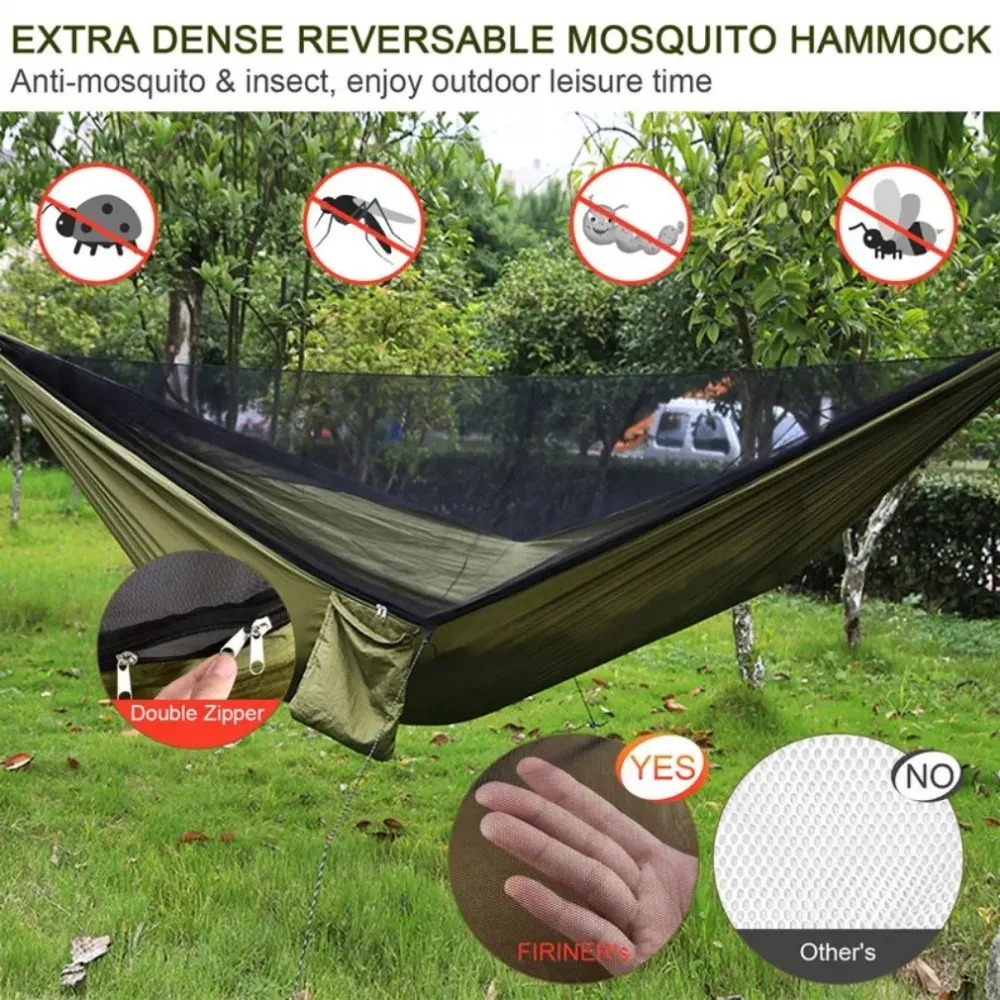 Rede de acampamento ao ar livre com mosquiteiro leve pendurado redes de alta resistência pára-quedas tecido pendurado cama net 250x120cm