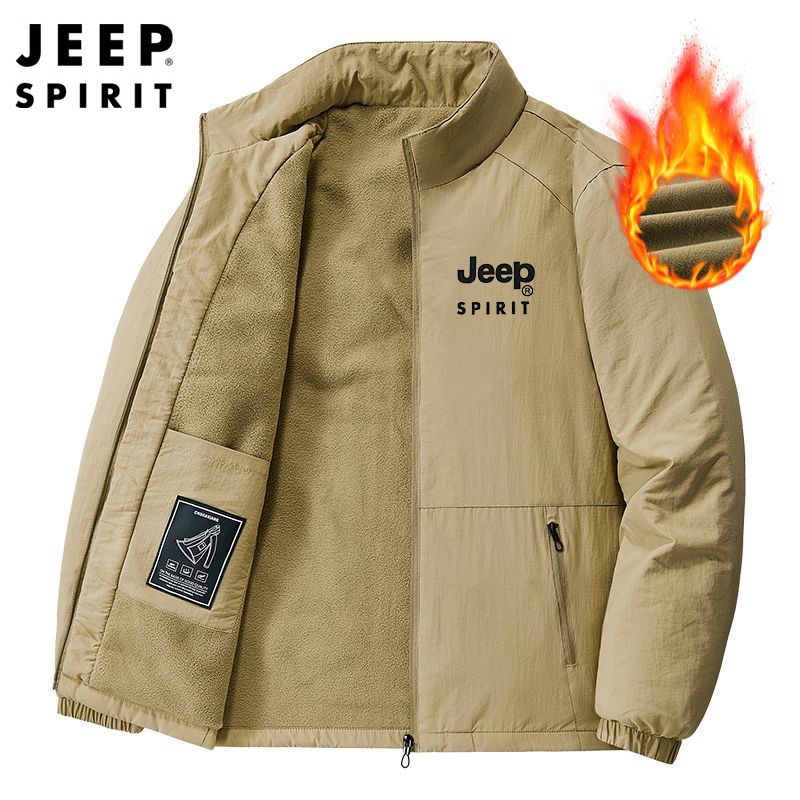 Jeep Spirit Men's Jacket for Spring and Autumn Leisure Stand Collar Fashion Warm Windproof Solid Color Coat