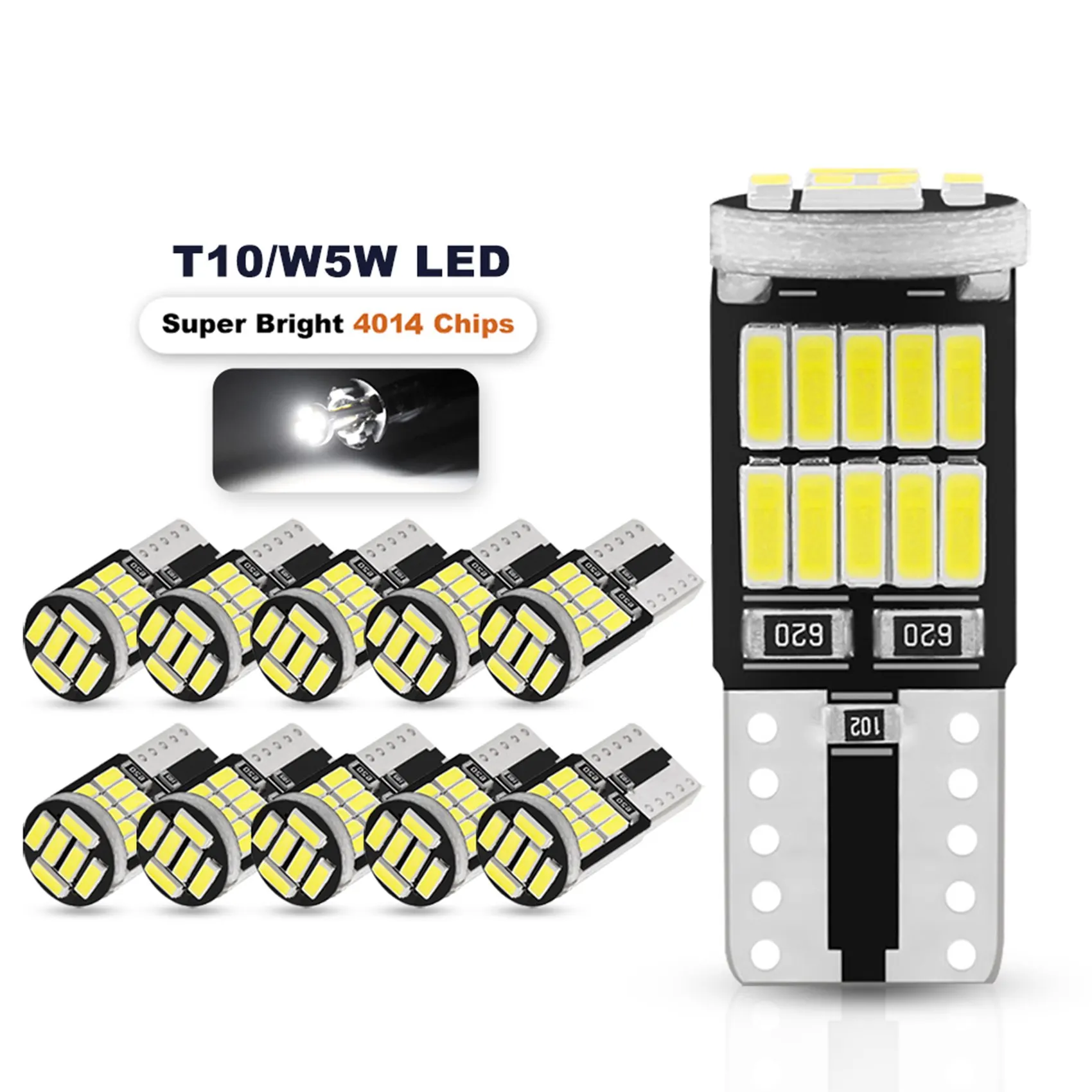 10 pz W5W T10 lampadine a LED 4014 26SMD interni auto cupola lampada da tetto targa lampada di segnalazione lampadine scatola di coda 12V luce bianca