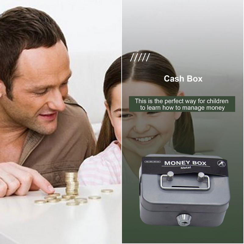 เงินปลอดภัยกล่องกล่องเงินสดขนาดเล็กโลหะ Key Money Bank ขนาดเล็กล็อคความปลอดภัยแบบพกพาทนทานล็อคกล่องเหรียญ