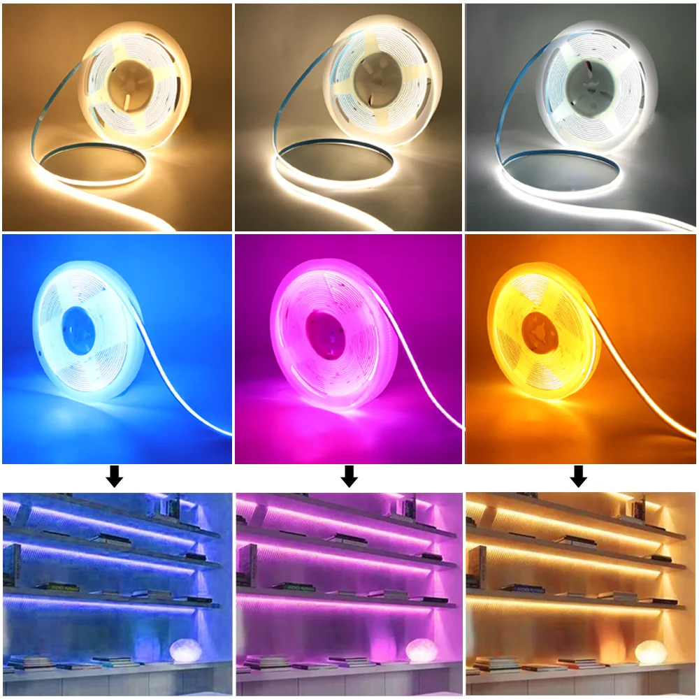 5V COB LED Strip Light 3mm PCB เทปยืดหยุ่นบางเฉียบ 320 LEDs/M RA90 หรี่แสงได้ LED ริบบิ้นอุ่นสีขาวธรรมชาติ Linear Lighting