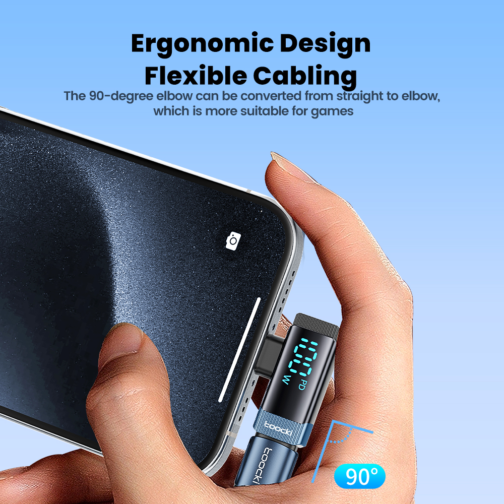 Toocki 90 Grad 100 W Typ C auf Typ C Adapter Digitalanzeige USB C Konverter OTG für iPhone 16 15 Samsung MacBook Xiaomi Realm