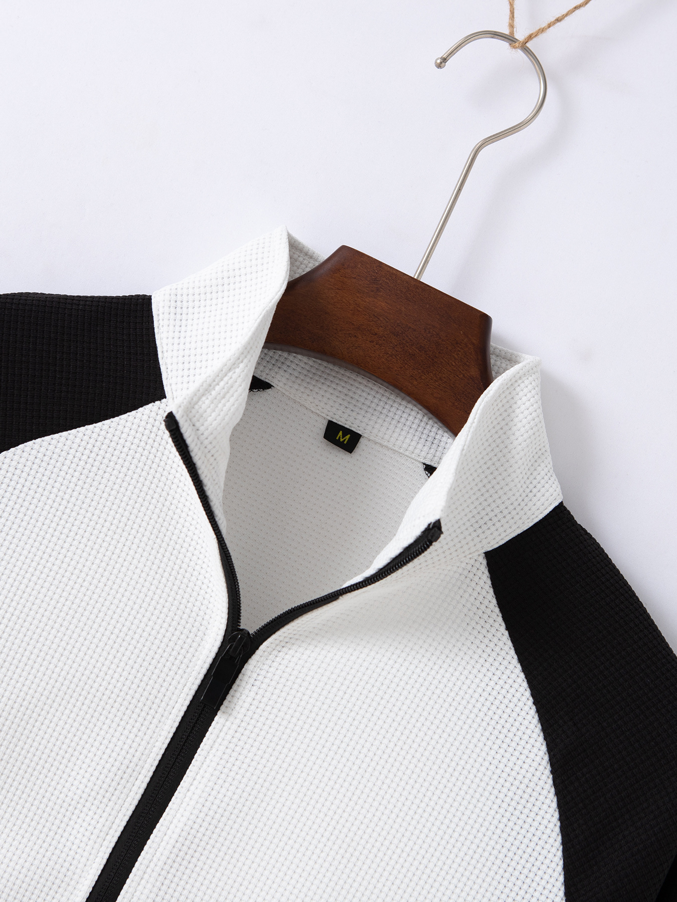 Traje informal de primavera y otoño para hombre, chaqueta de cuello alto con manga de rotador y pantalones, deportes informales al aire libre, contraste de color a la moda