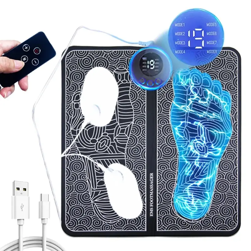 เครื่องนวดเท้ากระตุ้น Pad นวดเท้าไฟฟ้าพร้อมรีโมท 8 โหมด 19 ระดับความแข็งแรงน้ําหนักเบาบรรเทาความดันเท้า