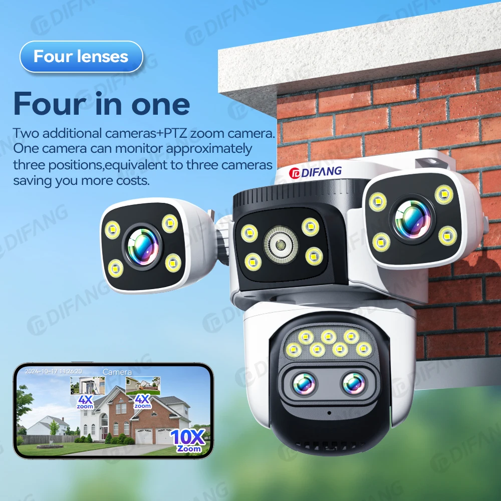 Cámara de protección de seguridad 10K WiFi6 para exteriores, tres pantallas, 20MP, CCTV, cámara IP externa, Zoom 10X, 8K, 15MP, cámara de videovigilancia