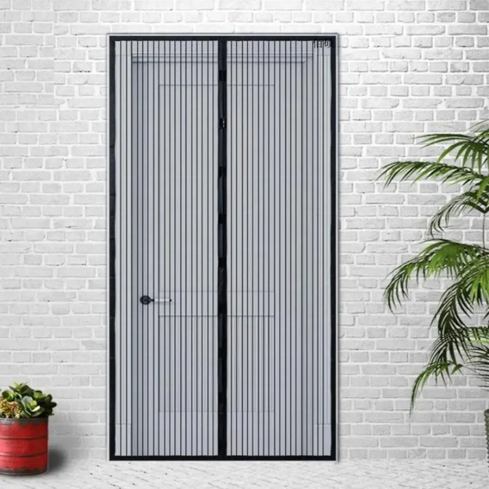 Cortina de porta com ventilação anti-mosquito, sem perfuração, fechamento automático, capa de malha invisível para proteção de animais de estimação e crianças