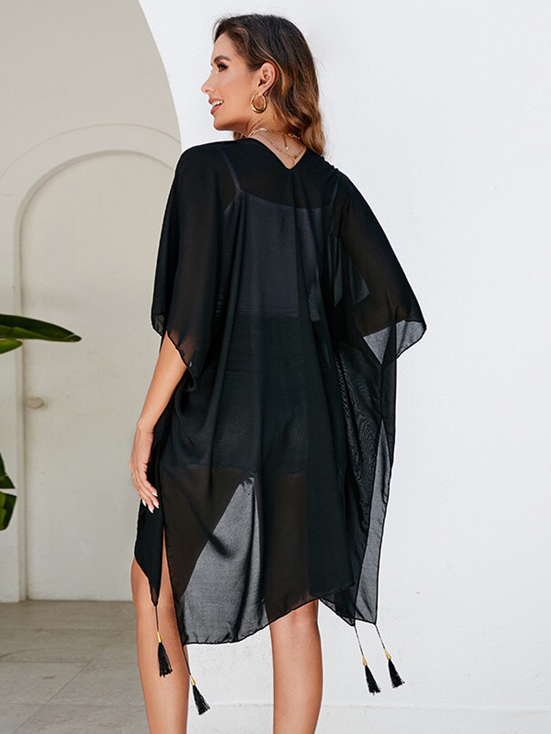 Einfache Reine Farbe Chiffon Strand Bikini Cover Ups Bademode Frauen Sommer Sonnenschutz Strickjacke Freizeit Reise Cape Lange