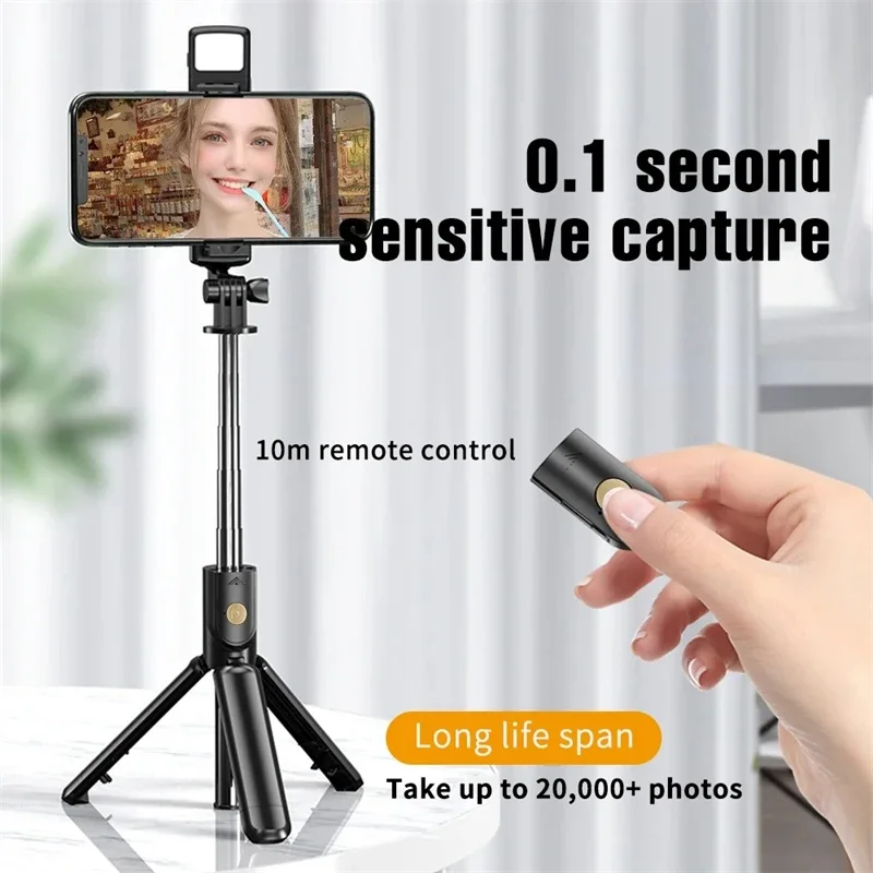 Wireless Bluetooth Selfie Stick Tripod Stand With Light Extendable For iPhone Mobile Phone Live Streaming Remote Control